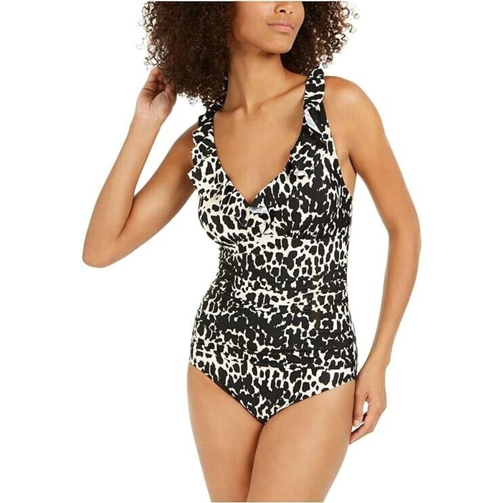 Dkny Women's COW Printed Underwire Tummy Control One-Piece Swimsuit Size 6 NWT